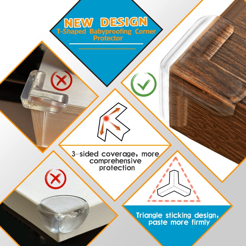 Gudui 16 Pack Table Corner Protectors Clear Corner Guards Corner Bumpers Covers, Furniture & Sharp Corner Baby Proofing, T-Shaped - Image 3