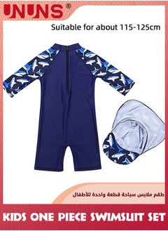 UNUNS One Piece Swimsuit Set For Baby Toddler,Kids Boys Girls' One-Piece Swimsuits With Hat,Long Sleeves Guard Swimsuit Swimwear,Zipper Bathing Suit Beach Swimwear,UV Sun Protection,Navy Blue Shark  - Image 5