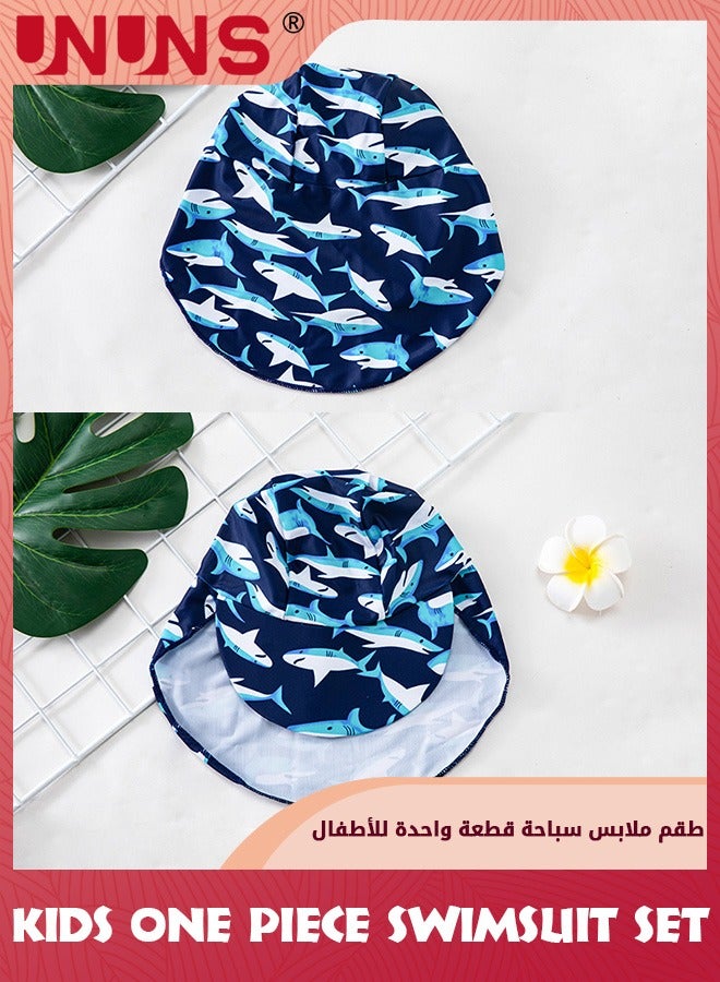 UNUNS One Piece Swimsuit Set For Baby Toddler,Kids Boys Girls' One-Piece Swimsuits With Hat,Long Sleeves Guard Swimsuit Swimwear,Zipper Bathing Suit Beach Swimwear,UV Sun Protection,Navy Blue Shark - Image 4