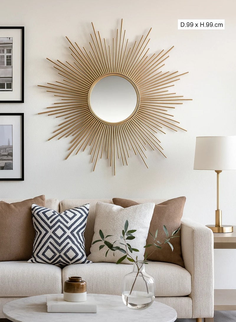 لوفت مرآة صن لاين، دائرية، غرفة نوم، معيشة، حمام، 99×3.5 سم، ذهبي، معدن - 150647 - Image 1