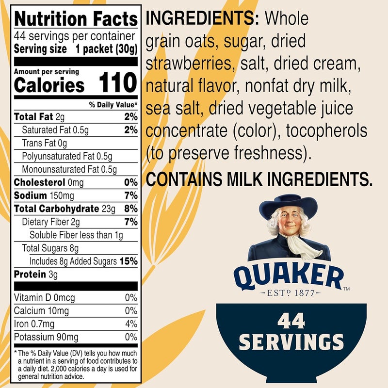 Quaker Instant Oatmeal, Strawberries & Cream, 44 Pack - Image 2