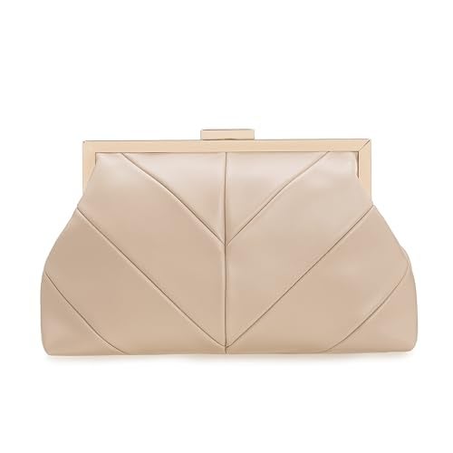 IXEBELLA PU Clutch Purse for Women Dressy Evening Bag Formal Handbag for Wedding, Prom, Cocktail Party (Beige) - Image 1
