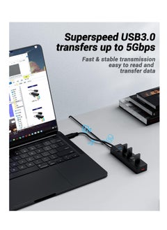 KASTWAVE USB 3.0 Hub Powered With 10W Power Adapter，1 Port USB 3.0+ 6 Port USB 2.0 Data Hub Portable USB Splitter with Individual On/Off Switches for Mouse, Keyboard, Hard Drive and More USB Devices  - Image 2