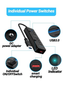 KASTWAVE USB 3.0 Hub Powered With 10W Power Adapter，1 Port USB 3.0+ 6 Port USB 2.0 Data Hub Portable USB Splitter with Individual On/Off Switches for Mouse, Keyboard, Hard Drive and More USB Devices  - Image 4