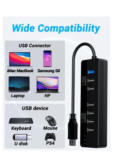 KASTWAVE USB 3.0 Hub Powered With 10W Power Adapter，1 Port USB 3.0+ 6 Port USB 2.0 Data Hub Portable USB Splitter with Individual On/Off Switches for Mouse, Keyboard, Hard Drive and More USB Devices  - Image 5