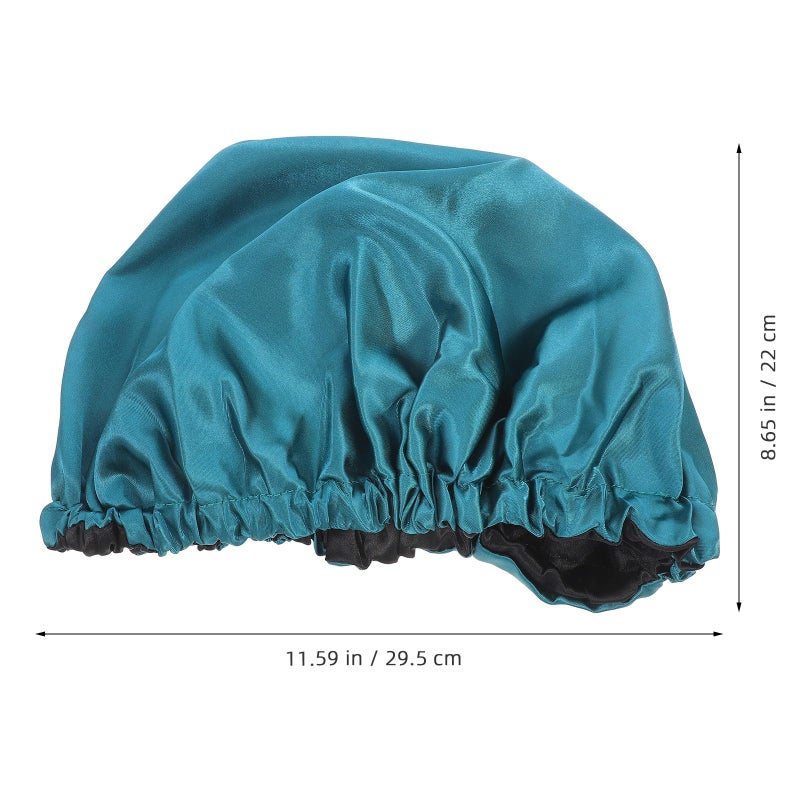 Large Adjustable Shower Cap For Women Blue Outer Black Lining Reusable Bathing Hair Bonnet - Image 3