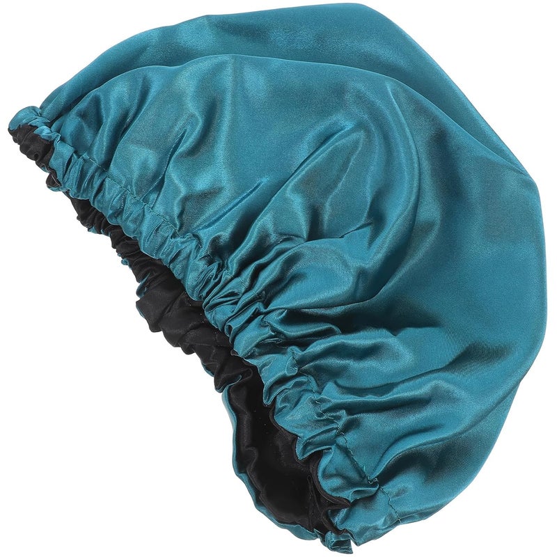 Large Adjustable Shower Cap For Women Blue Outer Black Lining Reusable Bathing Hair Bonnet - Image 1