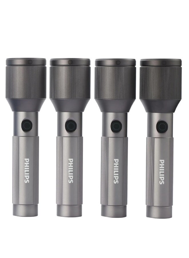 Philips Rechargeable LED Flashlight Torch Pack of 4 | 1000 Lumens Brightness | 900m Beam Range | Zoom Focus | 2000mAh Battery | USB Type-C Charging | Water Resistant | SFL2142C4 GREY - Image 2