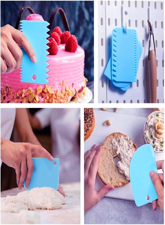 Kitchwish 8 Pcs Plastic Cake Scraper Different Pattern Professional Cake Decorating and Smoothing Tools (Blue) - Image 2