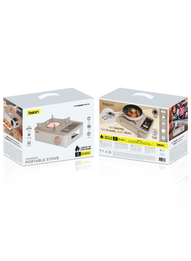 BSON موقد سيراميكا المحمول - 2800 واط قوة نار عالية مع تقنية السيراميك عديم الدخان، تحكم حراري قابل للتعديل، إشعال إلكتروني، تصميم آمن ضد الرياح، مدمج مع حقيبة حمل للطهي في الهواء الطلق - Image 3