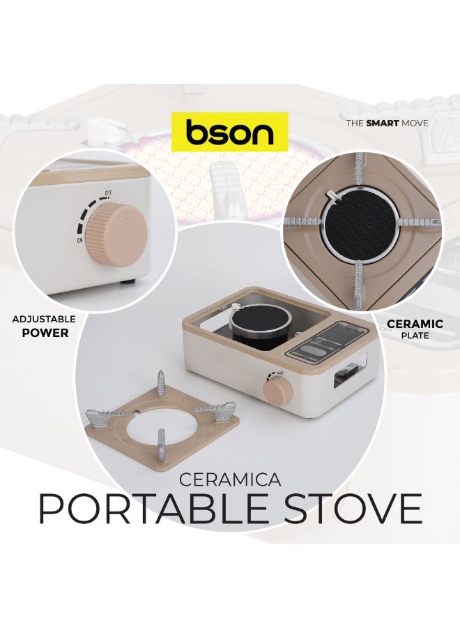 BSON موقد سيراميكا المحمول - 2800 واط قوة نار عالية مع تقنية السيراميك عديم الدخان، تحكم حراري قابل للتعديل، إشعال إلكتروني، تصميم آمن ضد الرياح، مدمج مع حقيبة حمل للطهي في الهواء الطلق - Image 4