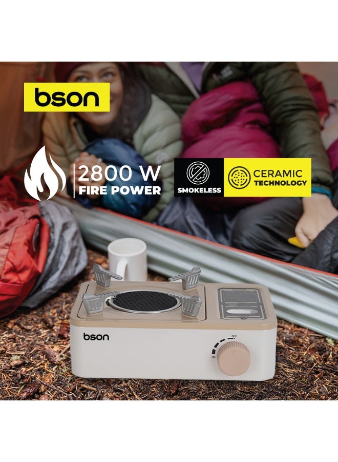 BSON موقد سيراميكا المحمول - 2800 واط قوة نار عالية مع تقنية السيراميك عديم الدخان، تحكم حراري قابل للتعديل، إشعال إلكتروني، تصميم آمن ضد الرياح، مدمج مع حقيبة حمل للطهي في الهواء الطلق - Image 5