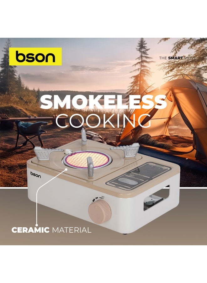 BSON موقد سيراميكا المحمول - 2800 واط قوة نار عالية مع تقنية السيراميك عديم الدخان، تحكم حراري قابل للتعديل، إشعال إلكتروني، تصميم آمن ضد الرياح، مدمج مع حقيبة حمل للطهي في الهواء الطلق - Image 2