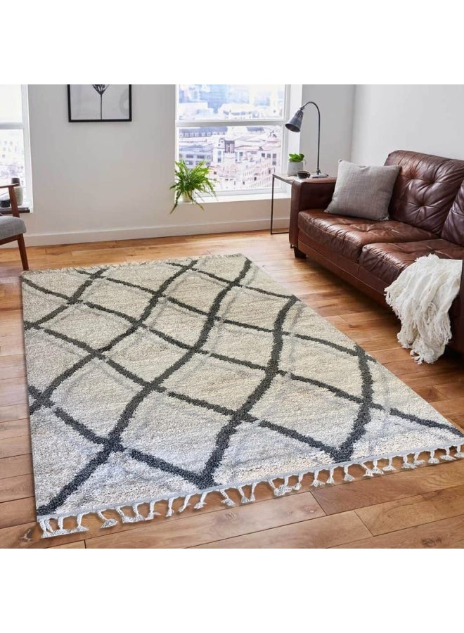 HANDPICKED FURNITURE Fluffy White Rectangular Carpet Ultra Soft Area Carpets For Bed Room Living Room And Dining Room Anti-Slip Floor Carpets Easy To Clean Made In Turkey 150X230Cm - Image 1