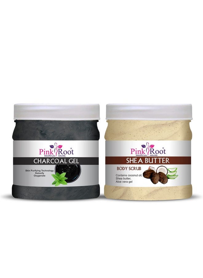 Pink Root Pink Root Charcoal Gel 500ml with Shea Butter Scrub 500ml  - Image 1