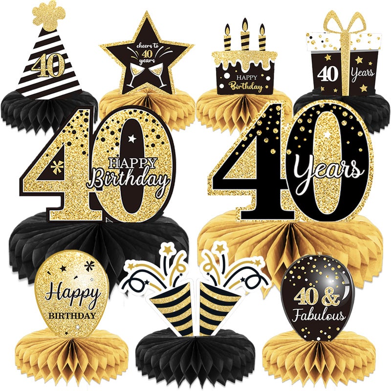 Tevxj 9 Pieces 40th Birthday Decoration 40 th Birthday Centerpieces for Tables Decorations Cheers to 40 Years Honeycomb Table Topper for Men and Women Forty Years Party Decor Supplies - Image 2