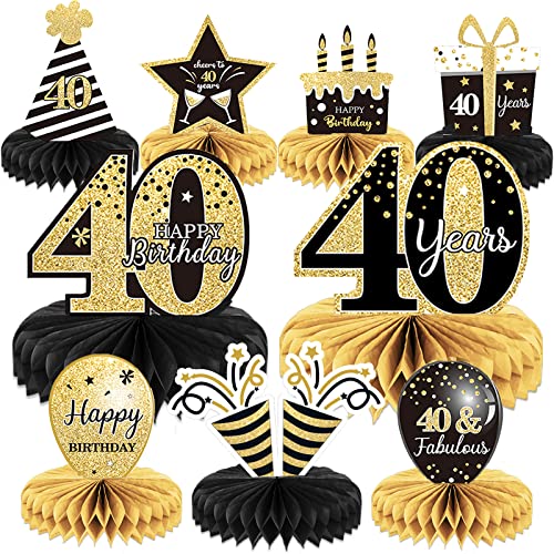 Tevxj 9 Pieces 40th Birthday Decoration 40 th Birthday Centerpieces for Tables Decorations Cheers to 40 Years Honeycomb Table Topper for Men and Women Forty Years Party Decor Supplies - Image 1