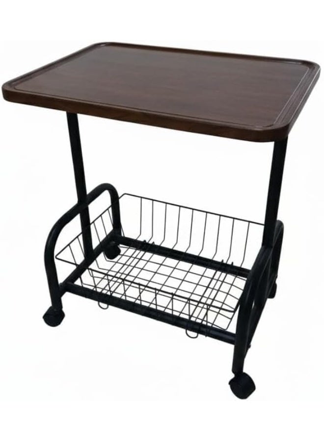 Spaceshoop Utility Side Table with Storage Basket Modern End Table with Durable Wooden Top Portable Serving Cart for Living Room Bedroom and Office Black - Image 1