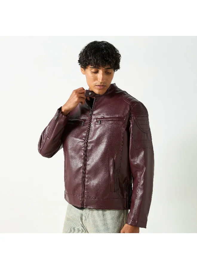 Lee Cooper Lee Cooper Solid Zip Through Biker Jacket with Pockets