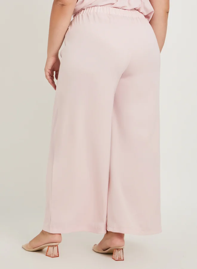 Styli Plus Size Solid Elasticated Waistband Wide Leg Pants