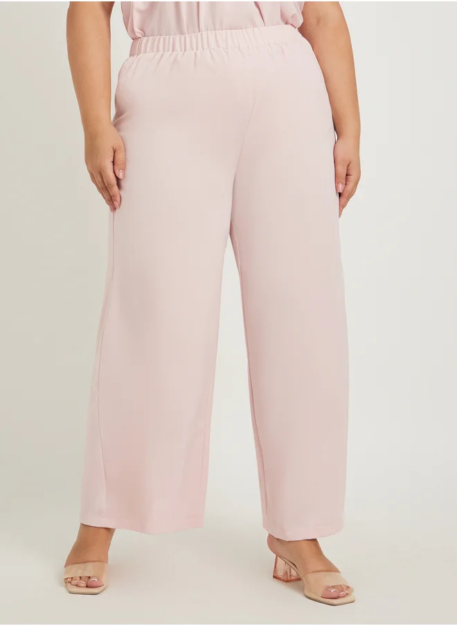 ستايلي Plus Size Solid Elasticated Waistband Wide Leg Pants