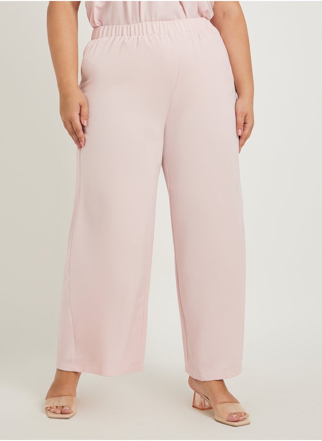 Styli Plus Size Solid Elasticated Waistband Wide Leg Pants  - Image 2