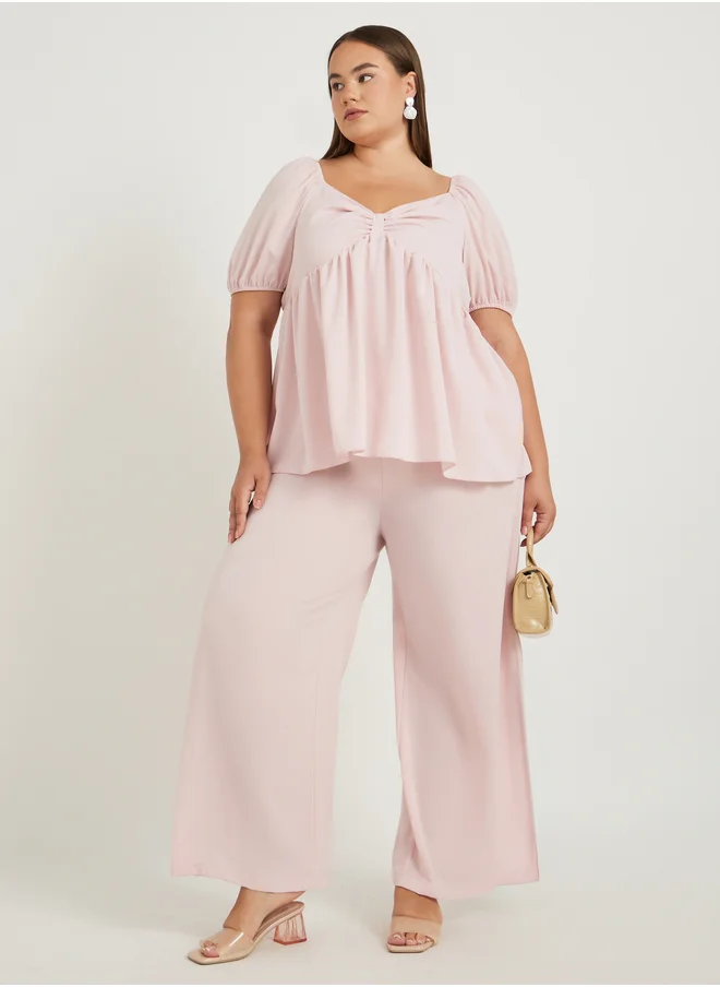 ستايلي Plus Size Solid Elasticated Waistband Wide Leg Pants