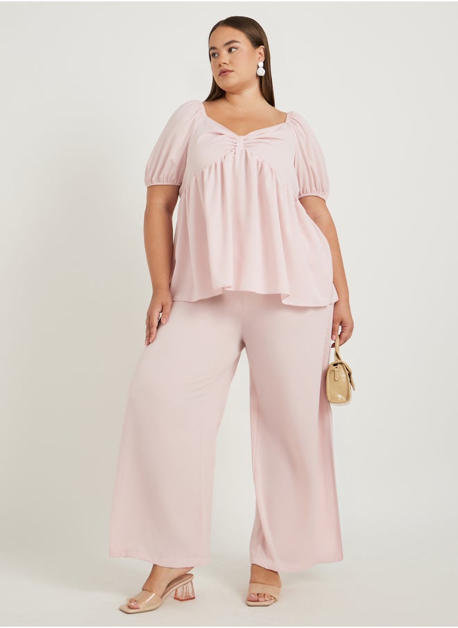 Styli Plus Size Solid Elasticated Waistband Wide Leg Pants  - Image 1