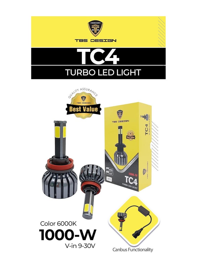 تي بي إٍس ديزاين لمبات المصابيح الأمامية LED H7 TC4 من TBS DESIGN، سطوع 300%، حجم صغير 1:1، مجموعات تحويل لمبات المصابيح الأمامية LED H7، شعاع عالي ومنخفض 6500 كلفن، مصابيح أمامية بيضاء باردة، بديل هالوجين، توصيل وتشغيل، عبوة من قطعتين