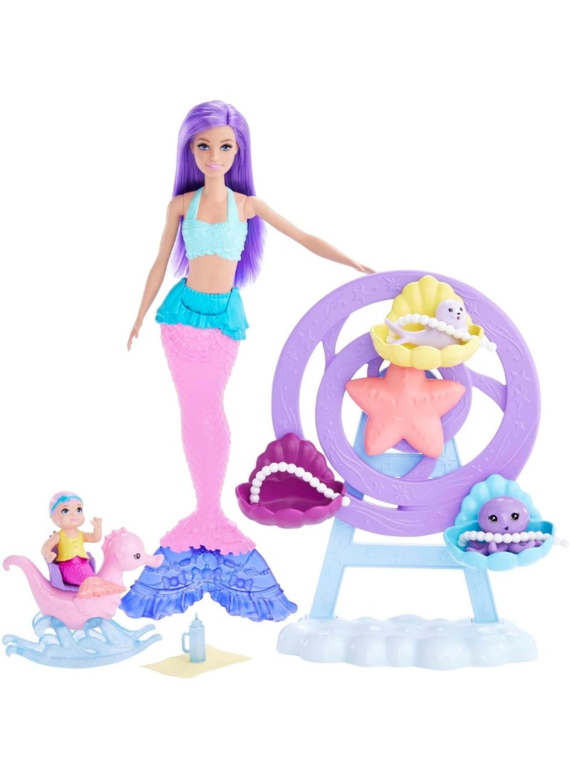 Barbie Mermaid Doll, Nurturing Playset with Merbaby, Octopus and Seal - Image 1