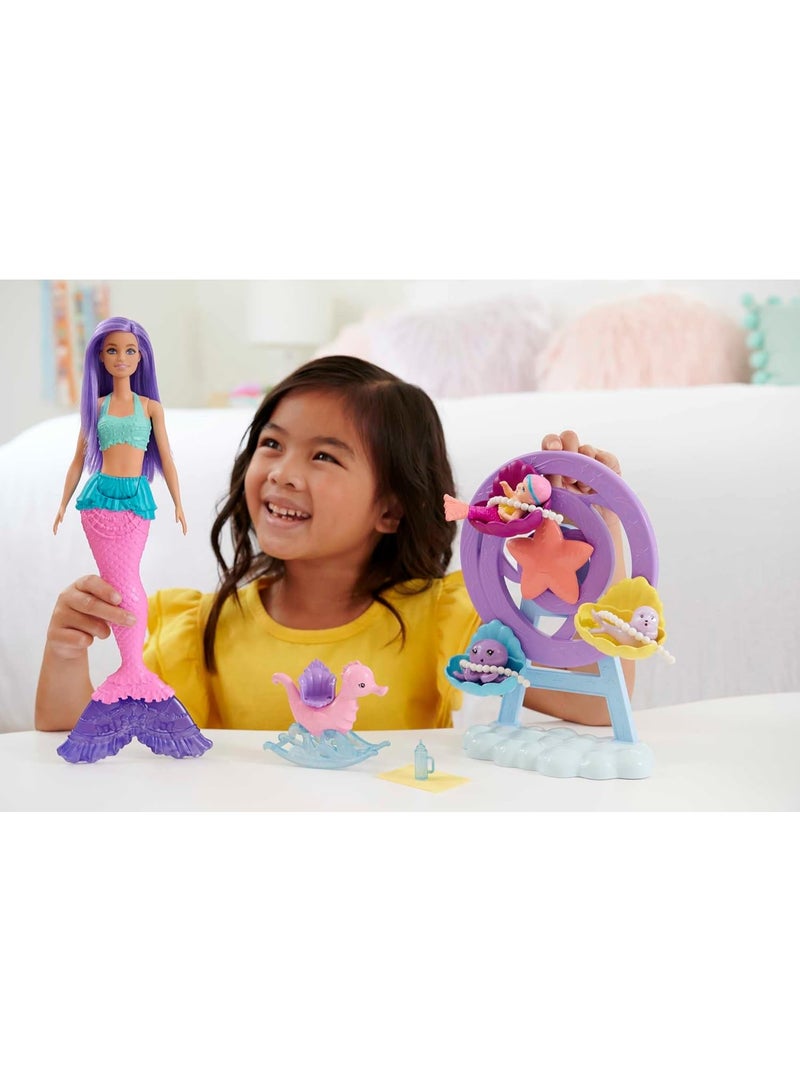 Barbie Mermaid Doll, Nurturing Playset with Merbaby, Octopus and Seal - Image 2