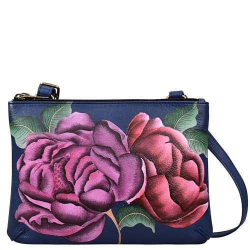 Anna by Anuschka Women's Hand-Painted Genuine Leather Small Zip Around Crossbody - Moonlit Peonies - Image 1