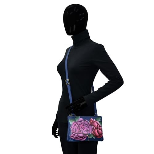 Anna by Anuschka Women's Hand-Painted Genuine Leather Small Zip Around Crossbody - Moonlit Peonies - Image 3