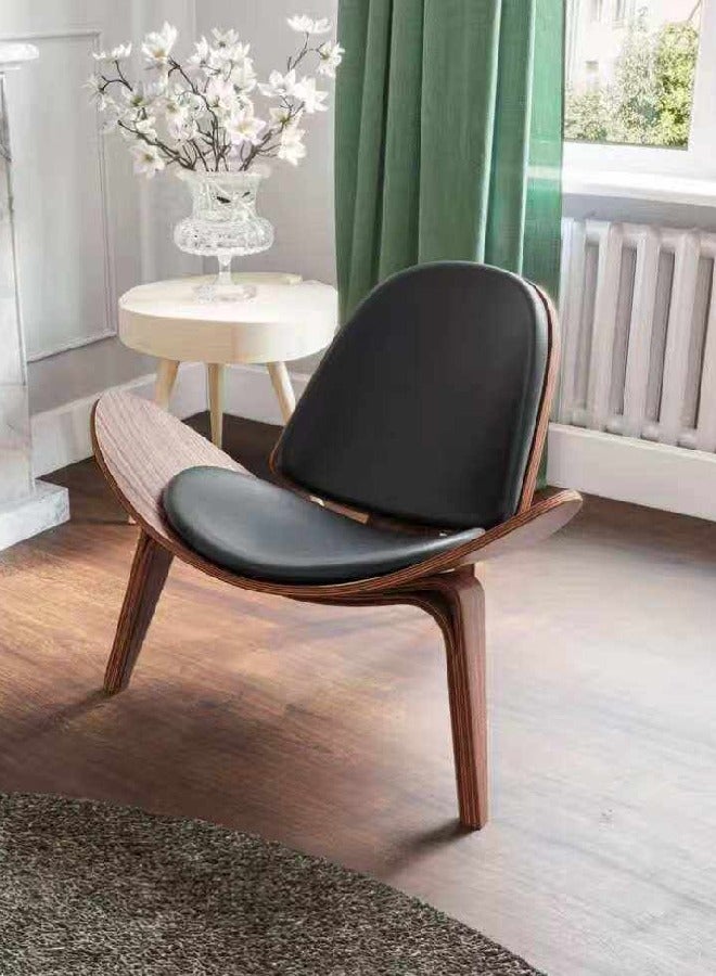 Raffine كرسي صالة حديث بتصميم اسكندنافي مع هيكل قشرة الجوز وإطار من الألياف الخشبية ووسادة إسفنجية عالية الكثافة وتنجيد من الجلد الأسود - Image 2