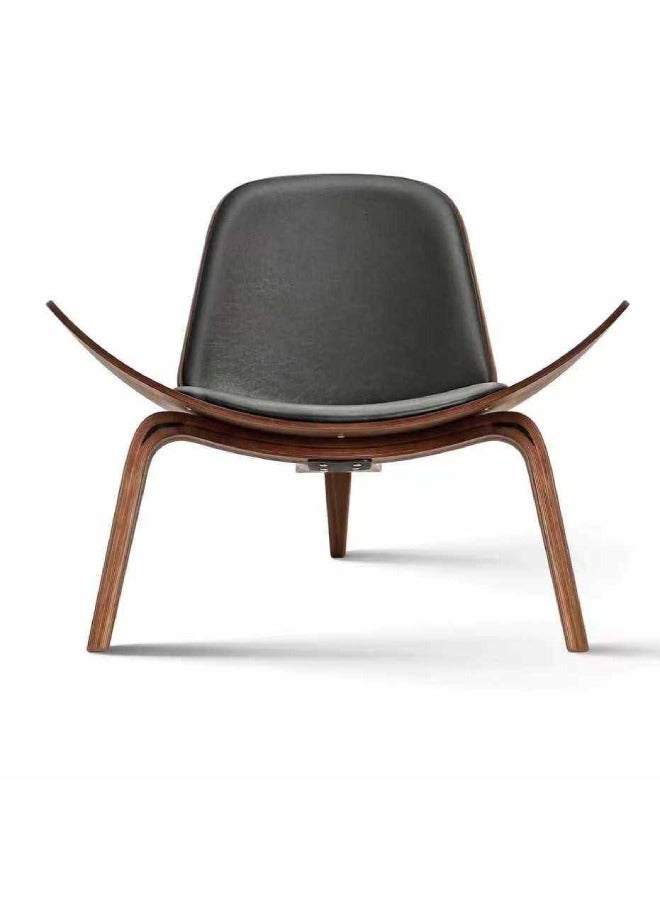 Raffine كرسي صالة حديث بتصميم اسكندنافي مع هيكل قشرة الجوز وإطار من الألياف الخشبية ووسادة إسفنجية عالية الكثافة وتنجيد من الجلد الأسود - Image 4