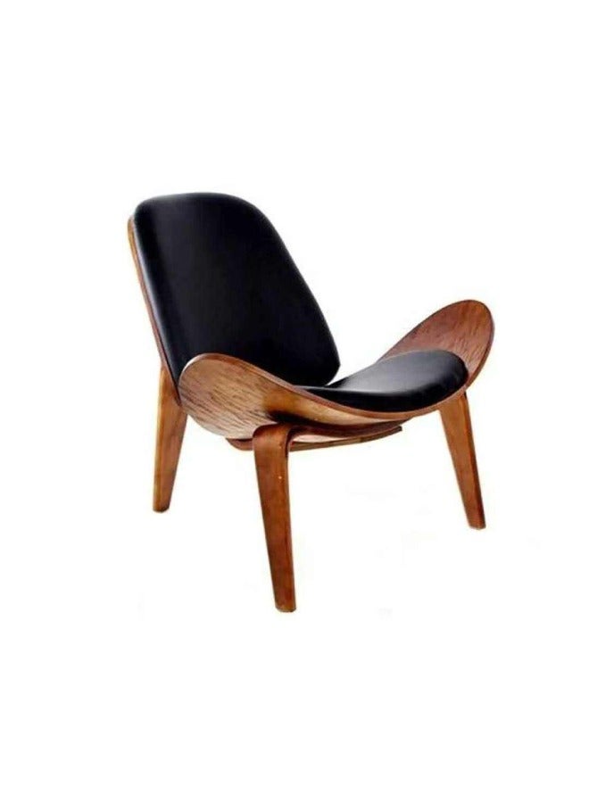 Raffine كرسي صالة حديث بتصميم اسكندنافي مع هيكل قشرة الجوز وإطار من الألياف الخشبية ووسادة إسفنجية عالية الكثافة وتنجيد من الجلد الأسود - Image 5