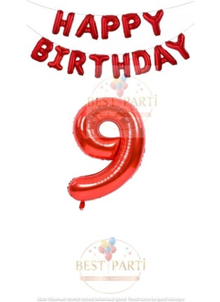 Best Party Red Color Happy Birthday and Number Foil Balloon Set Age 9