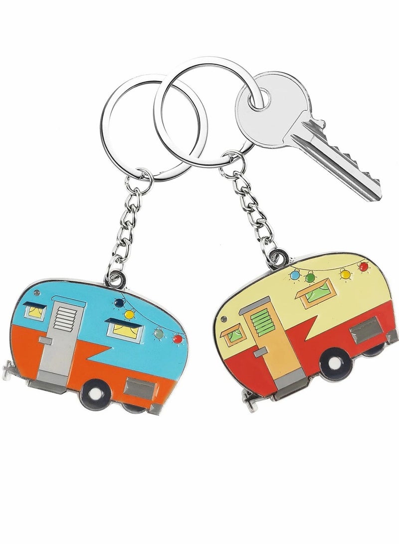 Y&D Keychain and Keyring, RV Couples Set Camping Gifts for Men Women Teenager Camper Lover Travel Trailers Vacation Jewelry Gift Accessories (2 Pcs)  - Image 1