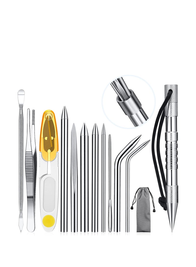 SYOSI Stainless Steel Knotter Tools, 12 Pcs Stainless Steel FID Set, Paracord FID Marlinspike Set, Paracord Stitching Lacing Stitching Needles and Smoothing Tool, for Leather or Paracord Work (Silver) - Image 1