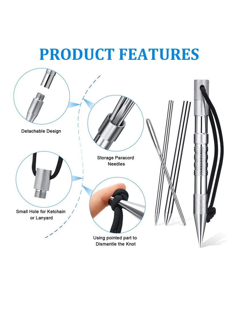 SYOSI Stainless Steel Knotter Tools, 12 Pcs Stainless Steel FID Set, Paracord FID Marlinspike Set, Paracord Stitching Lacing Stitching Needles and Smoothing Tool, for Leather or Paracord Work (Silver) - Image 2