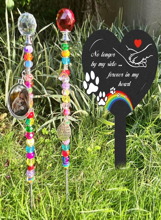Andthen Dog Memorial Grave Stakes with 2 Memorial Plant Sticker - Metal Pets Lover Cemetery Markers Decorations for Humans Heart Plaques Decor for Outdoor Garden - Image 2
