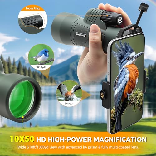 Astromania 10X50 BAK4 High Power Prism Monoculars Waterproof Compact Handheld Monoscope for Bird Watching Sporting Events Traveling Gifts for Men - Image 3