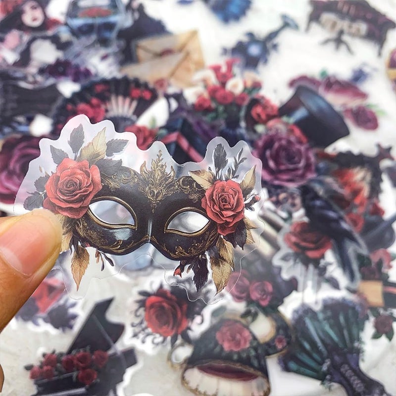 YOKSAS 50 Pcs Gothic Masquerade Scrapbook Stickers â€“ Vintage Clear Aesthetic Stickers with Victorian Dresses, Masks, Roses, Corsets, Dark Romance Ephemera for Journaling, Crafts, Laptop, Gift Decoration - Image 4
