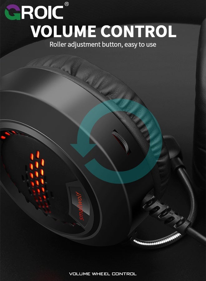 PC Headphones with Mic, RGB Headset, USB Headset with Microphone for PC, Laptop, Game Console, Virtual Surround Sound