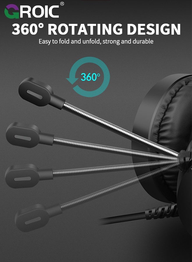 PC Headphones with Mic, RGB Headset, USB Headset with Microphone for PC, Laptop, Game Console, Virtual Surround Sound