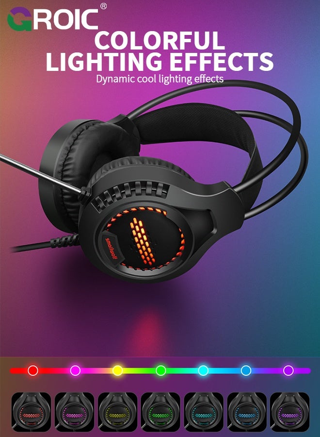 GROIC PC Headphones with Mic, RGB Headset, USB Headset with Microphone for PC, Laptop, Game Console, Virtual Surround Sound  - Image 3