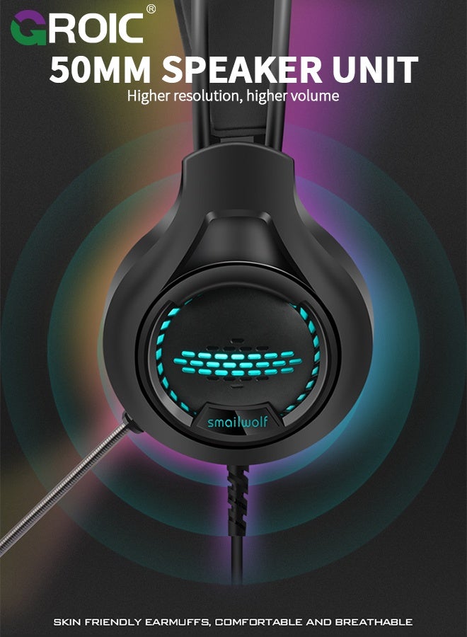 GROIC PC Headphones with Mic, RGB Headset, USB Headset with Microphone for PC, Laptop, Game Console, Virtual Surround Sound  - Image 5