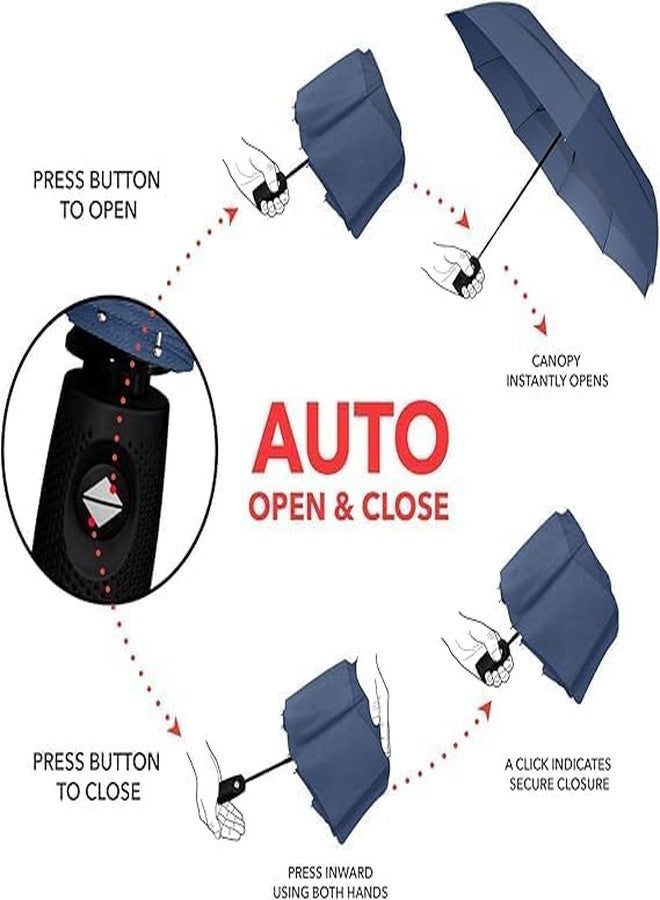 MGNLR Portable Auto Travel Umbrella - Sun & UV Protection Compact Lightweight Windproof Umbrella for Rain | Easy Auto Open Close, Durable & Compact, Strong Fiberglass Frame (Pack Of 1) (Navy Blue) - Image 3