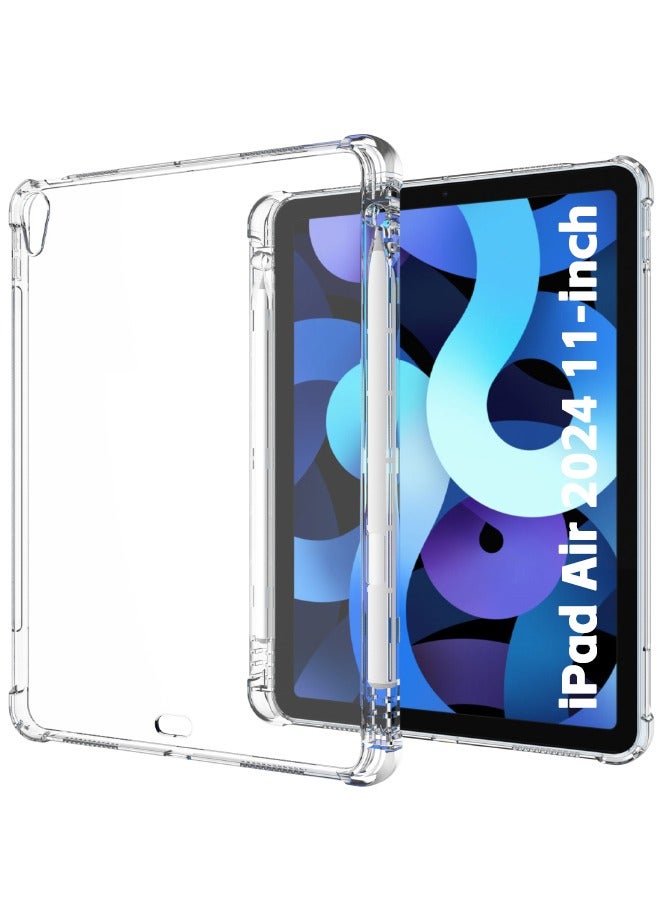 iPad Air 2024 (6th Generation) 11-Inch Case, Shockproof Tablet Protective Case with Four Corner Anti-Fall Airbags, Slim Silicone Anti-Drop Cover with Pencil Holder for iPad Air 6 2024 11 inch, Clear  - Image 1