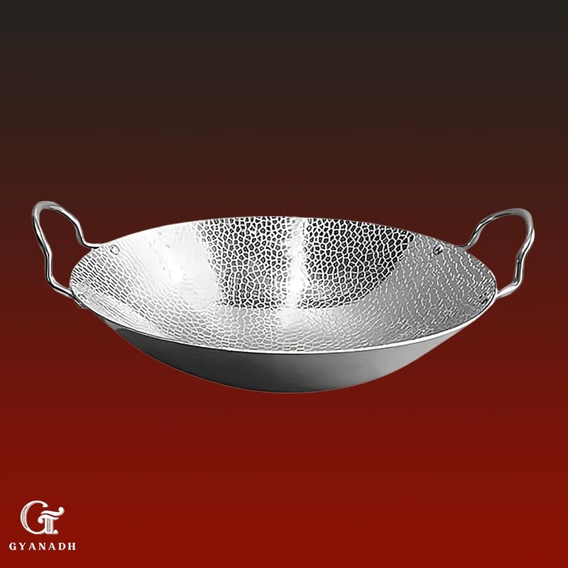 Gyanadh Heavy Duty Kadhai Stainless Steel Round Wok with Handle Hand-Hammered Korean Noodle Pot, Stir Fry Pan, Flat Bottom Kadhai, Induction Compatible, Kitchen Essential - Image 3